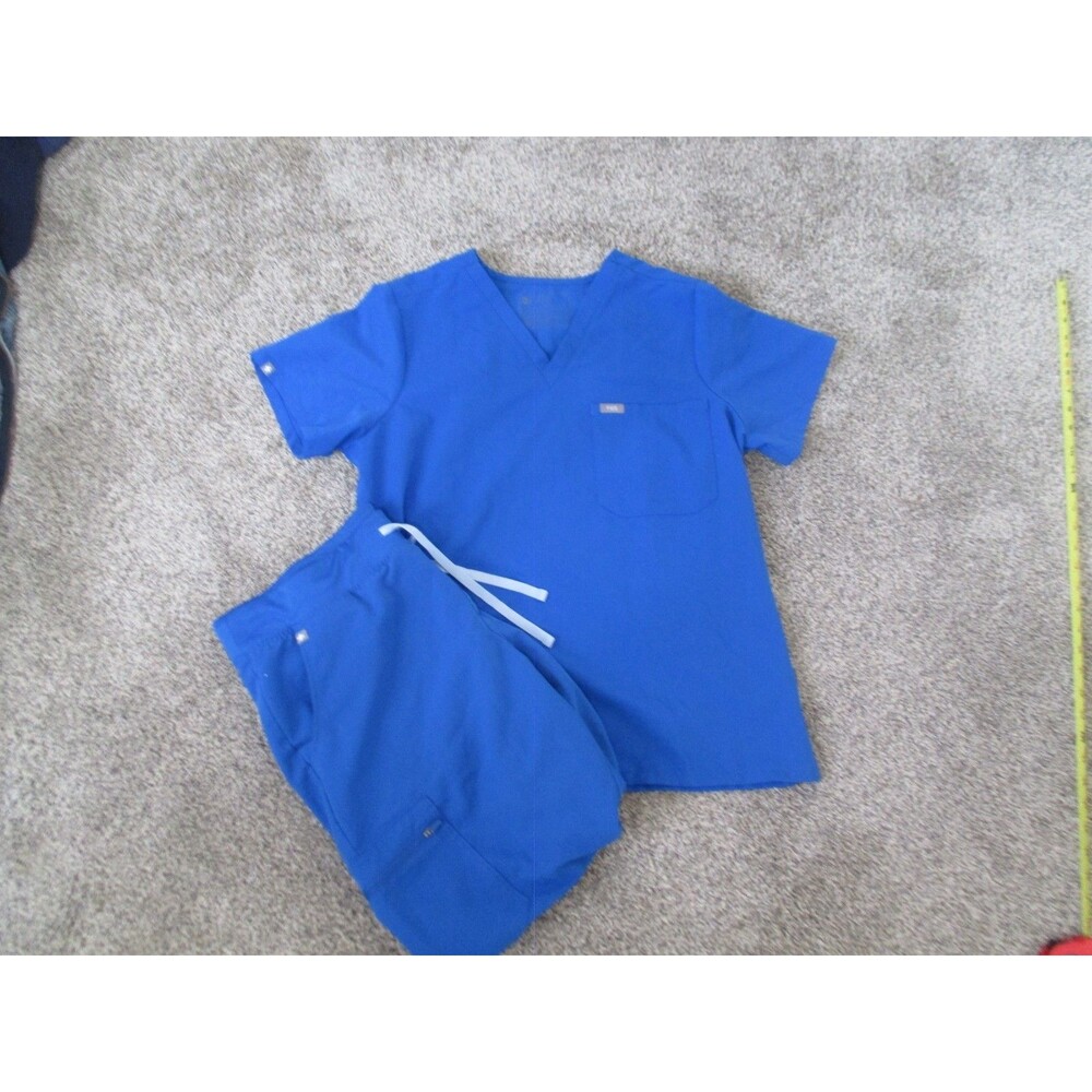 FIGS Technical Collection Scrub Set Top & Pants L XL Blue Solid Polyester Blend